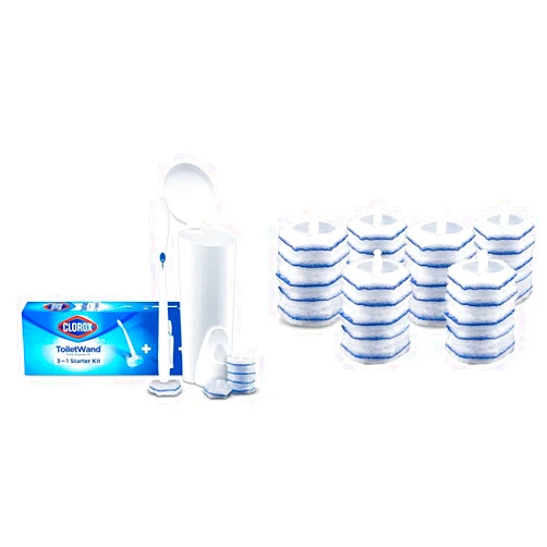 Clorox ToiletWand Disposable Toilet Cleaning System (ToiletWand, Storage Caddy and 6 Refill Heads) and ToiletWand Disinfecting Refills (30 Count) Bundle