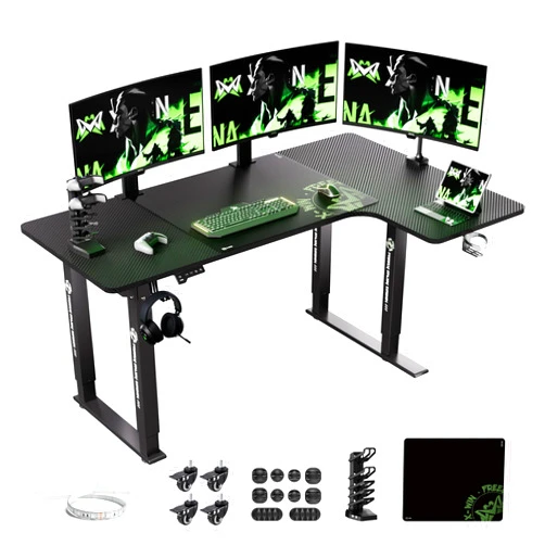 Klobel X-Win 63 Inches L-Shaped Electric Standing Desk, Dual Motor Height Adjustable Stand Up Corner Desk, Sit to Stand Workstation, Carbon Fiber Top