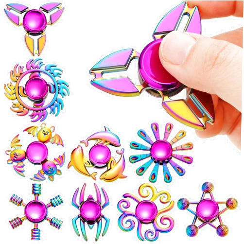 Lewtemi 9 Packs Metal Spinner Toys Colorful Finger Spinners for Adults Stress Relief Rainbow Finger Spinner Anxiety Toys for Teens Focusing Game Party