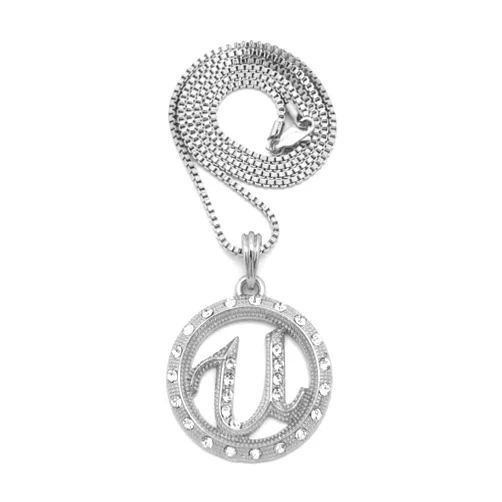 NYFASHION101 Stone Stud Encircled U Pendant with 2mm Box Chain Necklace