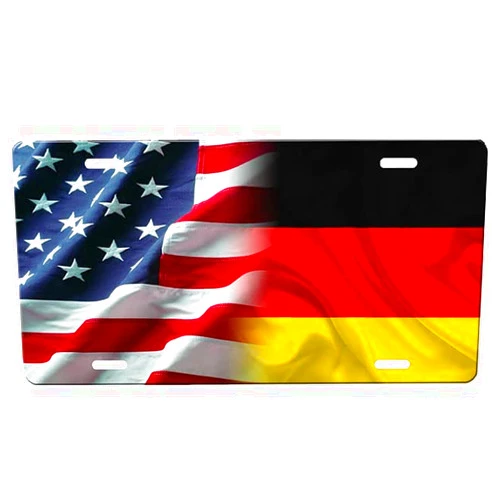 Onestopairbrushshop German Flag American Flag Front License Plate with Custom Background Options