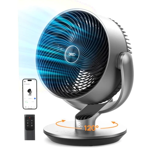 Dreo 16 Inch 25dB Quiet Smart Fans for Bedroom, DC Room Fan with Remote, 120°+120° Oscillating Fan, 6 Modes, 9 Speeds, 12H Timer,Works Alexa/Google/WiFi/Voice Control, Silver, Oversize (DR-HAF004S)