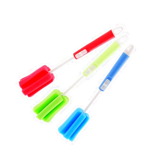 QUUPY 3Pcs 11.4Inch Sponge Clean Brush With Adjustable Plastic Handle For Coffee Glasses Pot Milk Cup Mugs Wine Bottle Baby Bottles Kitchen Clean Dish Washing Feeding-Bottle (Color Random)