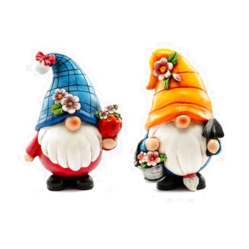 Napco Strawberry Shovel Gnome Blue Yellow 6 x 4 Resin Outdoor Garden Statue
