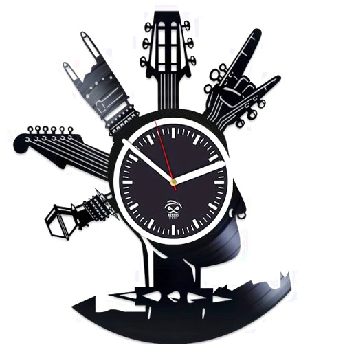 Kovides Rock Music Vinyl Wall Clock, 12 inch, Black, Quartz Movement, Vinyl Record