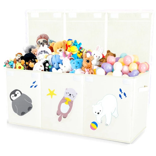 JAYSDAYLY Large Toy Box Storage Chest,Sturdy Toys Storage Organizer Bin Basket with Dividers and Lids for Toddlers,Boys,Girls,Nursery,Closet,Living Room Area,Playroom(Beige Animals)
