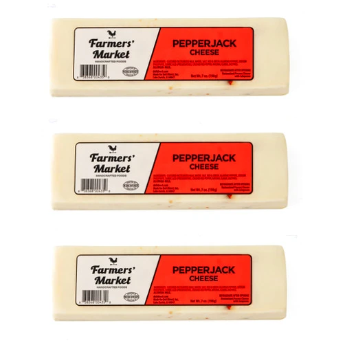 Deli Direct Farmers' Market Pepperjack Cheese Block 7oz [3pk] Shelf Stable, Pasteurized, Locally Sourced Wisconsin Cheese