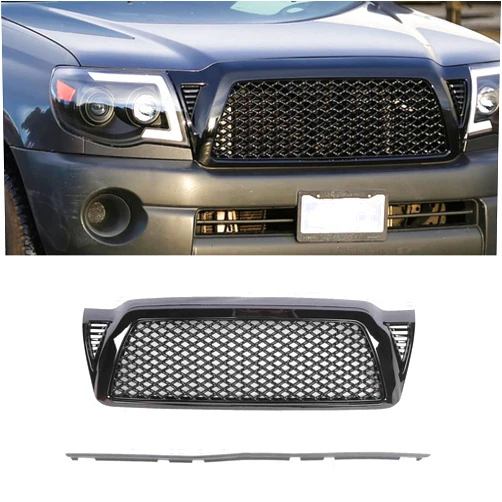 Hotge For 05-11 Toyota Tacoma Honeycomb Mesh Black Front Bumper Hood Grill Grille