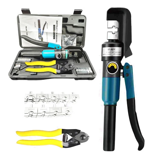 LANGLIER Hydraulic Crimping Tool and Cable Cutter Hydraulic Cable Lug Crimper 8 US TON 12 AWG to 00 (2/0) Electrical Terminal Cable Wire Tool Kit with 10 Die (YQK-70)