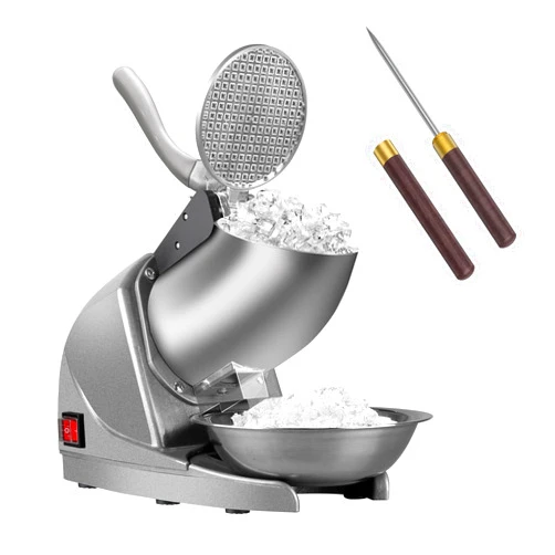 BI-DTOOL Electric Ice Crusher Triple Blades Ice Crusher Shaver 286lbs/hr Stainless Steel Shaved Ice Machine 380W Snow Cone Machine 1500 RPM Ice Shaving Machine Commercial And Domestic Silver