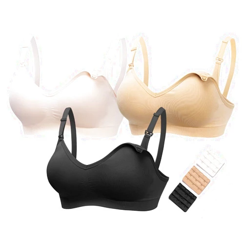 HOFISH Maternity Nursing Bras for Breastfeeding, 3 Pack Pregnancy Deep V Neck Wireless Bra with Extenders & Clips