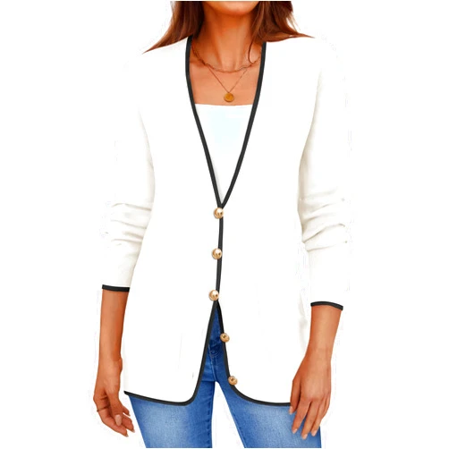 ZESICA Women's 2024 Color Block Cardigan Sweaters Long Sleeve Button Down Open Front Coatigan with Pockets
