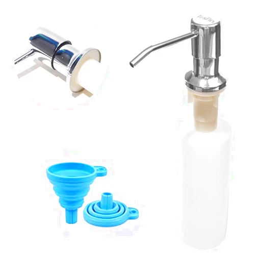 Tesrin Soap Dispenser for Kitchen Sink (Chrome),Built in Design Sink Soap Dispenser, Refill from The Top, Stainless Steel Kitchen Soap Pump with 10 fl.oz Bottle (300ml)