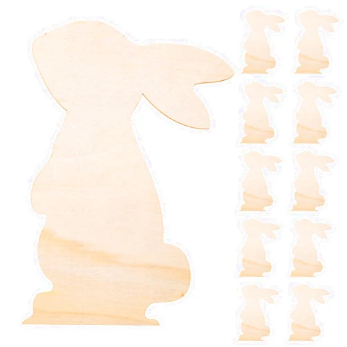 ABOOFAN 10Pcs Large Easter Bunny Wood Cutouts Unfinished Wooden Bunny Slices Blank Wood Rabbit Ornament for Painting Spring Decor Easter Party DIY Crafts