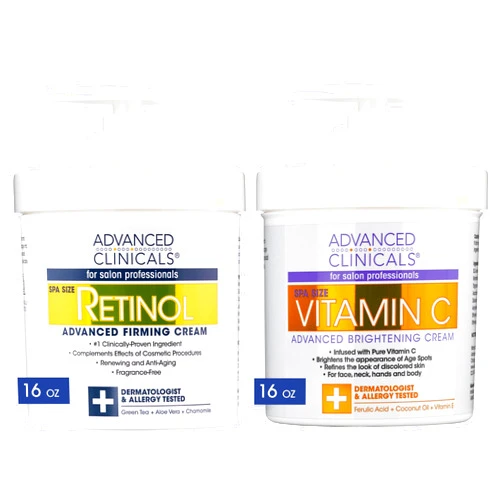 Advanced Clinicals Retinol Body Lotion + Brightening Vitamin C Cream 2pc Skin Care Set | Skin Tightening Body Moisturizer & Face Lotion | Crepey Skin Care Treatment | Skin Care Products, 2pc Set