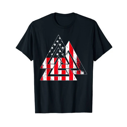 Steps To Valhalla Classic American Flag Viking Valknut Nordic Rune Celtic T-Shirt