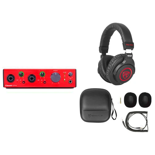 Audiosavings Bundle: Focusrite Clarett+ 2Pre USB-C Audio Recording Interface, 2 Mic Preamps/JFET/ADAT Bundle with Rockville PRO-M50 SR Studio Headphones+Detachable Coil Cable+Case+Ear Pad (2 Items)