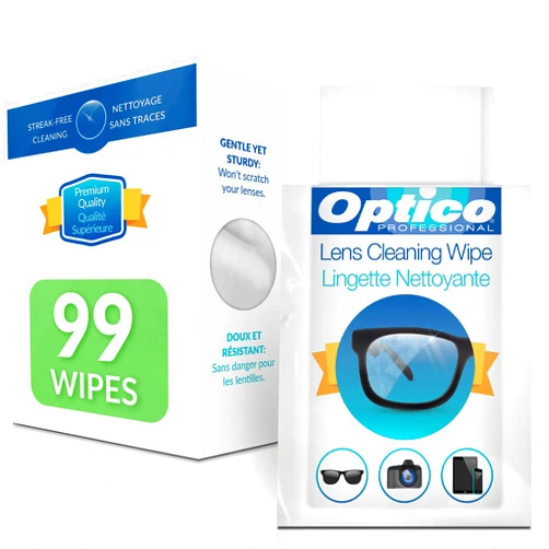 Optico Premium Lens Wipes for Eyeglasses - Perfectly Pre-Moistened, Streak-Free Eye Glasses Cleaner Wipes - Hydra-Spun Non-Woven, Not Paper-Based Eyeglass Cleaning Wipes with Purified H2O and IPA Formula