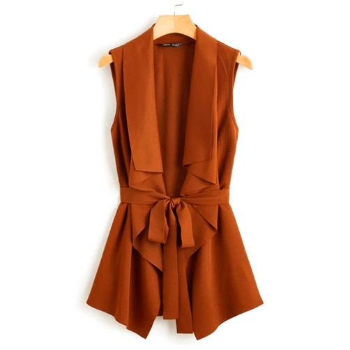 TEKZA Jackets for Women - Draped Collar Self Belted Vest (Color : Brown, Size : X-Large)