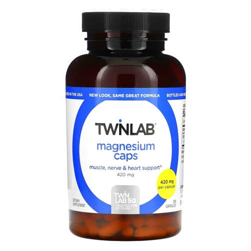 Twinlab Magnesium Caps - High Absorption Magnesium Supplement to Support Leg Cramps Relief - Magnesium Capsules for Stress Relief, 420 mg, 200 Count - 1 Pack