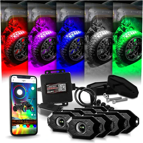 OPT7 Rock Lights Choice 8 Pods LED RGBW Underglow Lighting Kit, Bluetooth APP Control RGB & True White w/Soundsync, Multicolor & Modes, IP68 Waterproof Neon Pods for Offroad Truck RZR ATV UTV