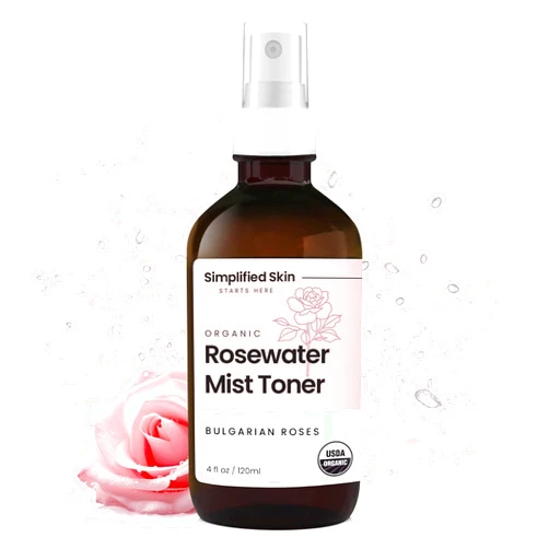 Simplified Skin Rose Water Spray for Face & Hair - Organic USDA Certified Rosewater Facial Toner - Alcohol-Free Makeup Setting Hydrating Face Mist - Anti-Aging Toner Spray - 4 Oz