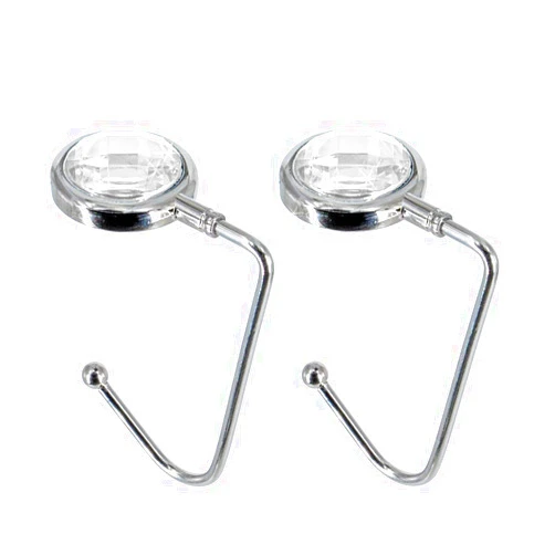 TANOSII Purse Hook Mental Clutch Holder Handbag Rhinestone Hanger for Table Desk 2 Packs White