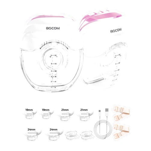 Bocom Breast Pump, Wearable Hands Free Breast Pump, Portable Electric Breastfeeding Pump with 19mm/21mm/24mm/27mm Flanges, 3 Modes & 8 Levels, Smart Display, 2 Pack