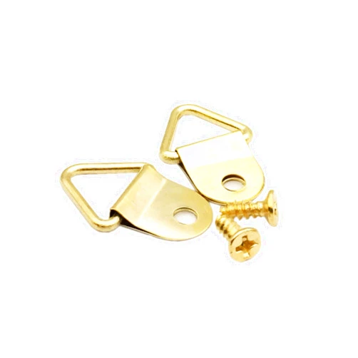 EesTeck 100 Pack Small Triangle Ring Steel Picture Hangers with Screws Picture Frames Picture Hang Solutions for Hanging Clock Paintings Artwork Picture Frame Hook Photos(Gold)
