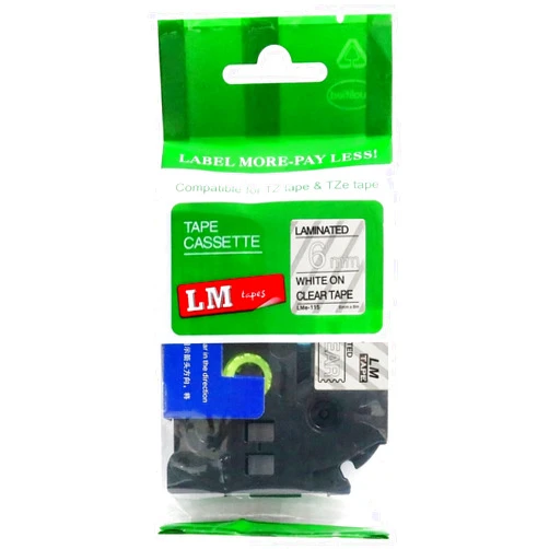 LMe Tapes for PT2100 LM Tapes - Brother PT-2100 Label Printer 6mm White on Clear Compatible TZe P-touch Tape (1/4