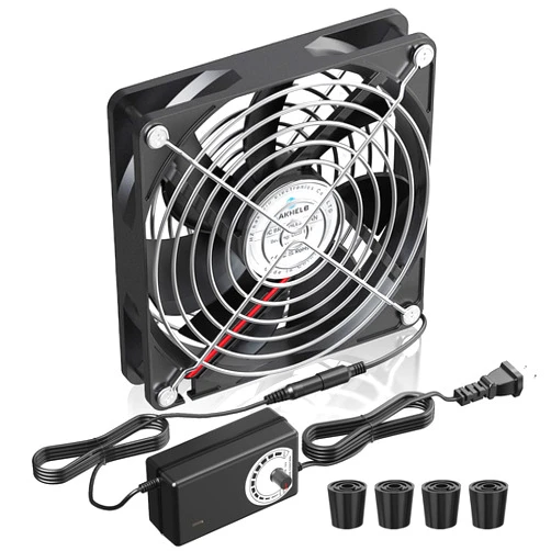 EAKHELB 120mm Fan, DC 12V Computer Fan with AC Plug, Variable Speed Muffin Fan, AC110V 120V 220V 240V Speed Controller, 120x25mm Computer Case Fan for Small Box, Exhaust,RV Fridge, Cabinet,Green House, Xbox