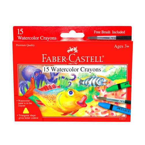 Faber-Castell Watercolor Crayons with Brush, 15 Colors - Premium Quality Art Supplies for Kids