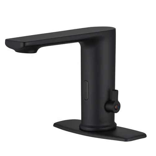 BWE Black Sensor Faucet Touchless Commercial Automatic Motion Hands Free Faucet for Bathroom Kitchen with Control Box and Temperature Mixer Faucet with Deck Plate for 1 Hole or 3 Hole