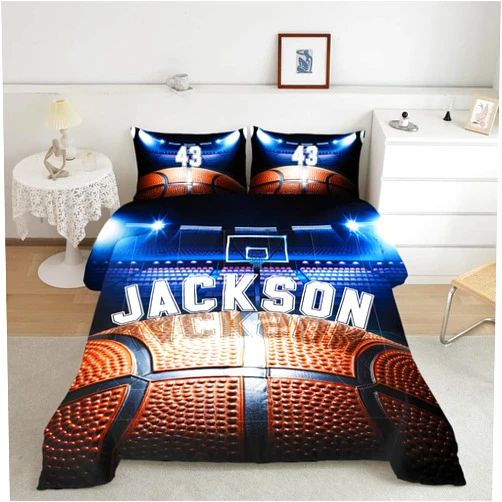 ZBIGTEE Customized Basketball Full Comforter Set for Boys Teens Basketball Stadium Bedding Theme Bedroom Decor Bed Sheet Basketball Quilt Bed Set Soft Lightweight with 2 Pillowcase Boys Room Decor