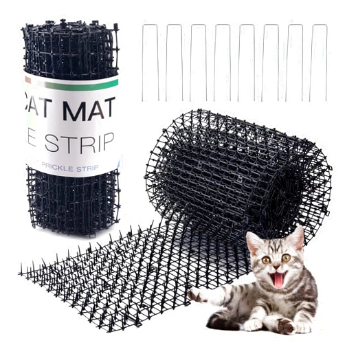 Hmyomina 16.4FT Scat Mat for Cats with 8 Garden Staples, Cat Scat Mat with Spikes Outdoor Plant & Furniture Protector(2PCS, 8.2FT Each)