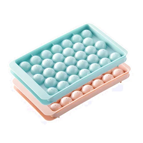 QXBABY Round Ice Cube Tray with Lid and Bin, Sphere Ice Cube Mold for Freezer, Makes 66 PCS Mini Ball Ice Cubes, Suitable for Chilling Drinks, Tea, Coffee, Cocktails, Whiskey (2 Packs)