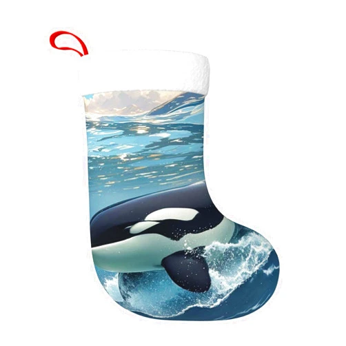 HCLYvexiria Christmas Stockings 18 Inch Personalized Xmas Stocking for Holiday Gifts Stocking Orca Killer Whale Fireplace Hanging Decoration Stockings for Party Christmas Tree