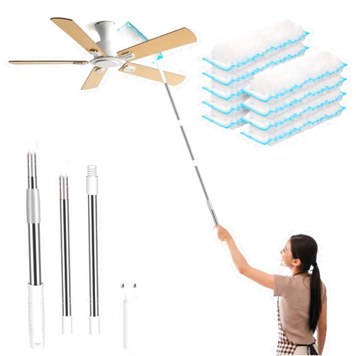 PROXO Ceiling Fan Duster with Extension Pole, Cobweb & Corner Brush Cleaning Kit with 9 Heavy Duty Duster Refills for Cleaning,16-62 Inch Adjustable Handle