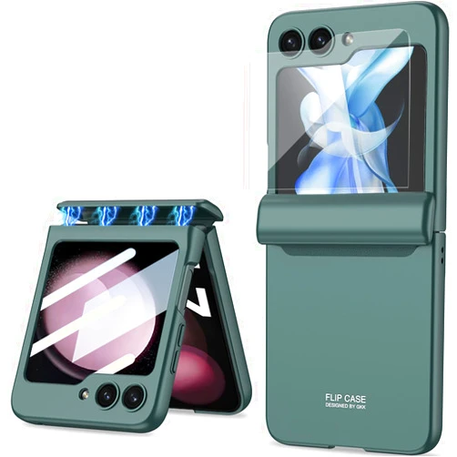 TOPSEM Case for Samsung Galaxy Z Flip 5 Built in External Screen Protector and Hinge Protection,Heavy Duty Shockproof Anti-Scratch Full Body Protective Phone Cover for Galaxy Z Flip 5 5G(Green)