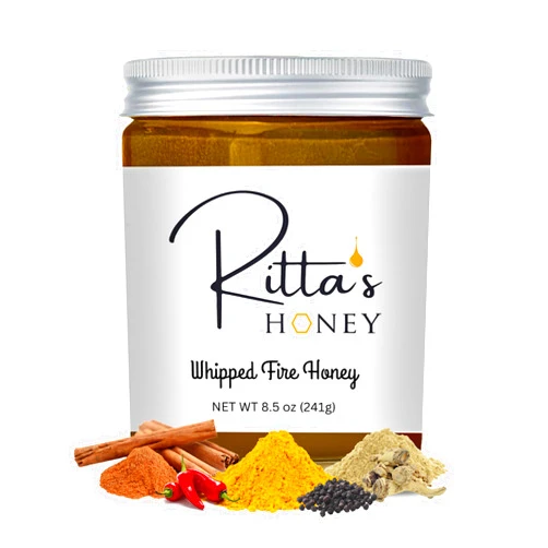 Ritta's Honey Ritta’s Whipped Fire Honey with Ginger, Turmeric, Cayenne & Cinnamon – 8.5 oz – Immune Boosting Spicy Honey for Tea, Toast & More Fire Cider Inspired