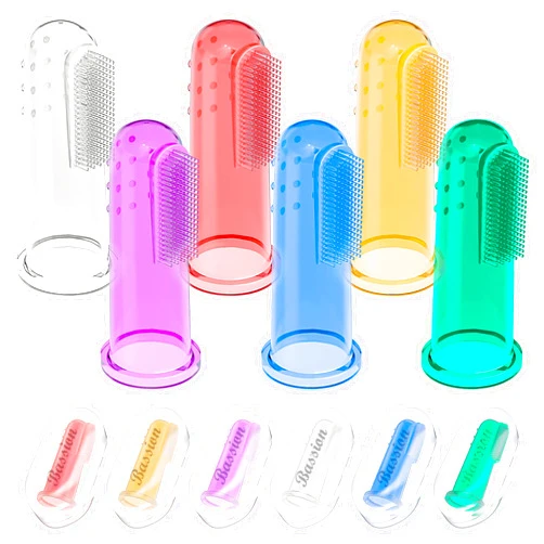 Bassion Baby Toothbrush Set, 6 Pcs Soft Infant Finger Toothbrush with 6 Boxes, Newborns Toddler Silicone Baby Tooth Brush 0-6 Months 6-12 Months