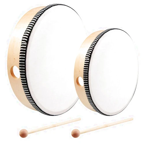 Nydotd 10 Inch & 8 Inch Hand Drum Kids Percussion Wood Frame Drum with Drum Stick Percussion Instruments Preschool Musical Education Children Performance Pro Hand Drum with Wooden Drum Beater