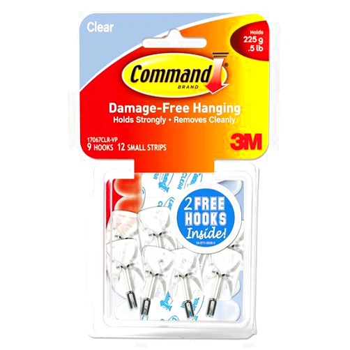 Brother - Clear Hooks & Strips, Plastic/Wire, Small, 9 Hooks w/12 Adhesive Strips per Pack