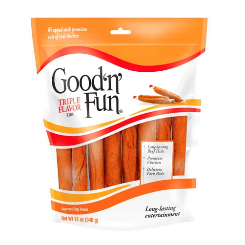 Good 'n' Fun Good ’n’ Fun Triple Flavor Ribs, Rawhide Snack for All Dogs