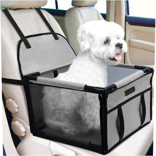 PetsHome Dog Car Seat Foldable Dog Car Booster Seat Waterproof Breathable Oxford Travel Bag for Small to Medium Dogs, Puppies, and Pets-Pure Grey-Upgrade
