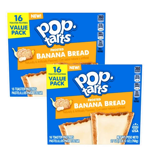 Generic Pop Tarts Frosted Flavor Banana Bread Toaster Pastry Snack Bundle (2 Boxes With SimplyComplete Conversion Chart) Value Pack Breakfast Meal with Friends Family Kids or Gatherings