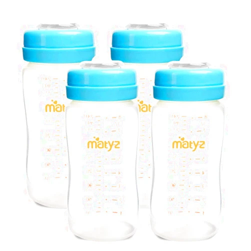 Matyz 4-Pack Wide Mouth Breast Milk Storage Containers with Lids (Blue, 8oz Each) - Freezer Safe Breastmilk Storage Bottles - Breast Pump Accessories for Medela Spectra Avent Breast Pumps