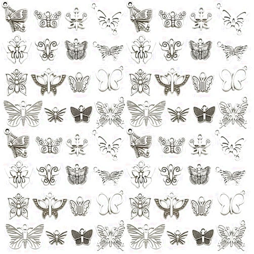 Youdiyla 144Pcs Ancient Silver Butterfly Series Pendant Jewelry Making DIY Keychain Earrings Pendant Various Design Charms for Jewelry Making Bracelets Necklace (SN10)
