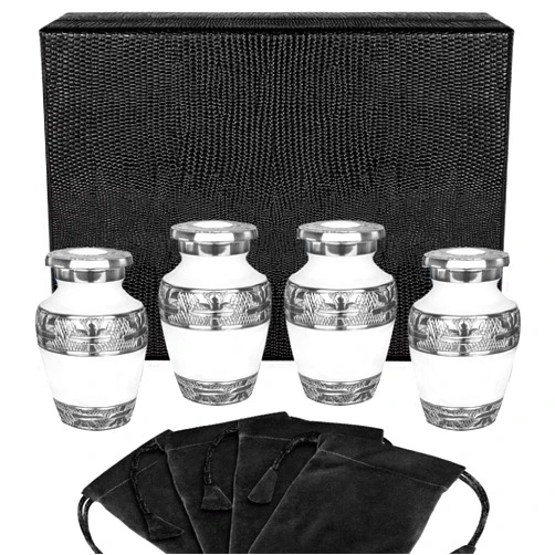 Trupoint Memorials Small Urns for Human Ashes Keepsake, Decorative Mini Cremation Urn for Adult Men & Women – Set of 4, White