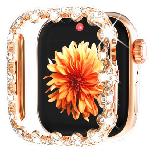 WINGLE Bling Bumper Case Compatible Apple Watch Series 6/5/4/SE/SE2 40mm, 4 Leaf Clover Diamond Protective Face Cover for Women, Hard PC Frame Protector for Apple Watch Case 40mm Lace Edge Rose Gold